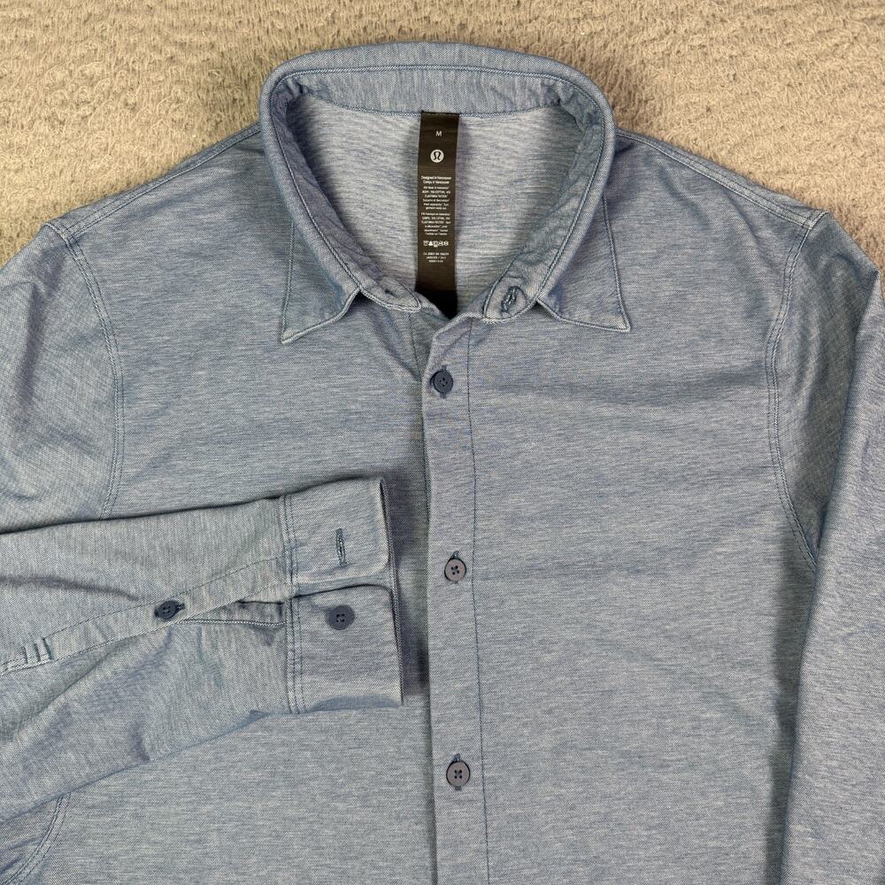Lululemon Commission Long Sleeve Shirt Mens M Enzyme Dye Blue Oxford Fabric